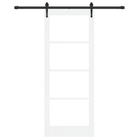 Produktbild för Skjutdörr Vit 83 x 211 cm Massivt tallträ och glas