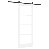 Produktbild för Skjutdörr Vit 83 x 211 cm Massivt tallträ och glas