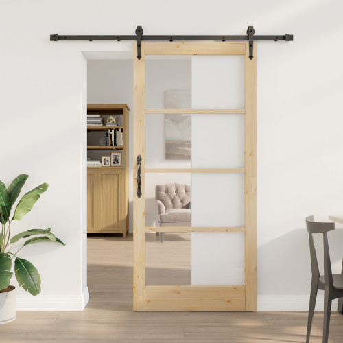vidaXL Skjutdörr Naturfärg 93 x 202 cm Massivt tallträ och glas