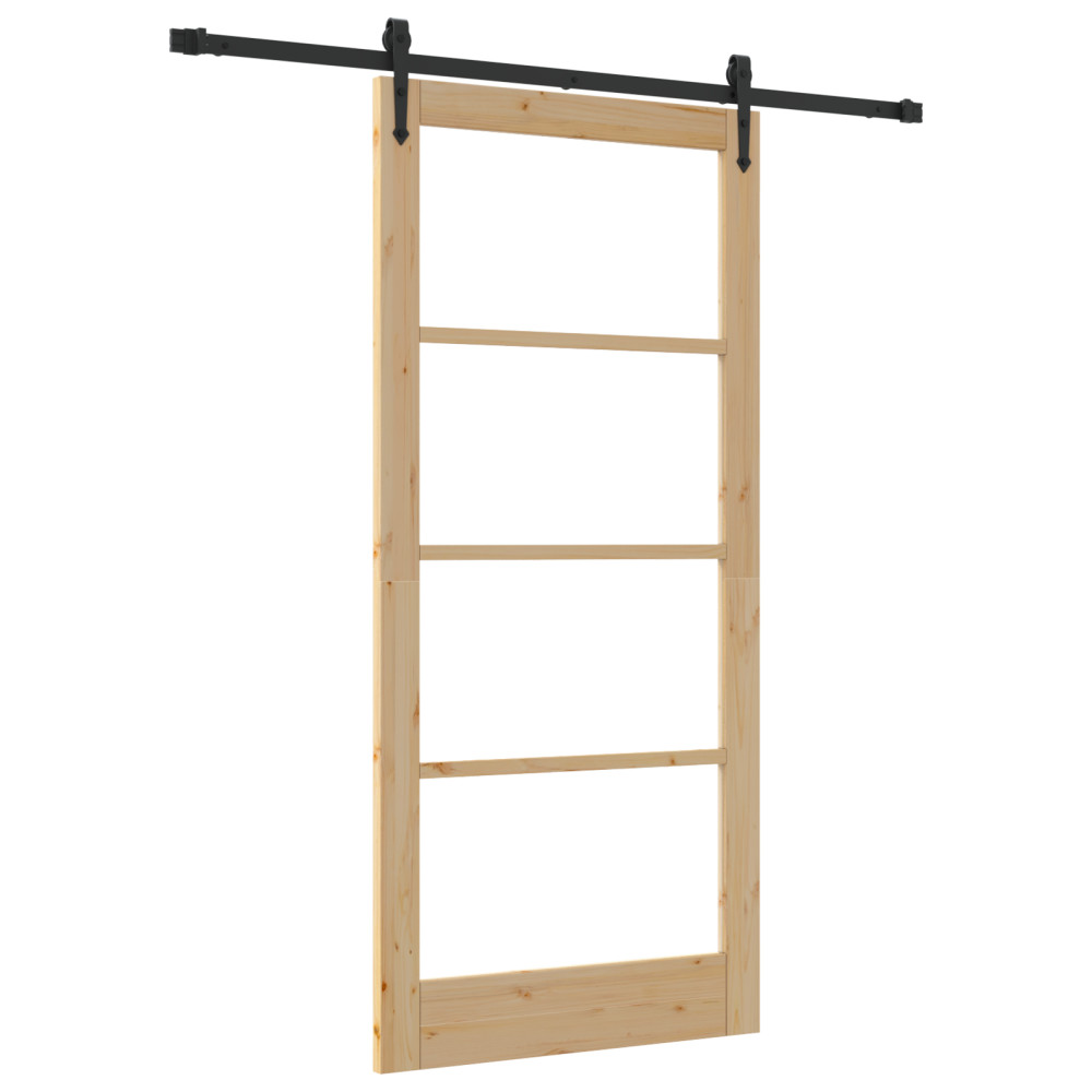 Produktbild för Skjutdörr Naturfärg 93 x 202 cm Massivt tallträ och glas