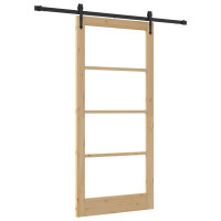 Produktbild för Skjutdörr Naturfärg 93 x 202 cm Massivt tallträ och glas