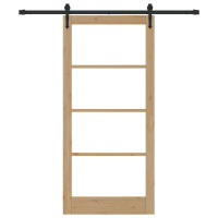 Produktbild för Skjutdörr Naturfärg 93 x 202 cm Massivt tallträ och glas