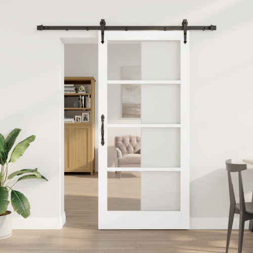 vidaXL Skjutdörr Vit 93 x 202 cm Massivt tallträ och glas