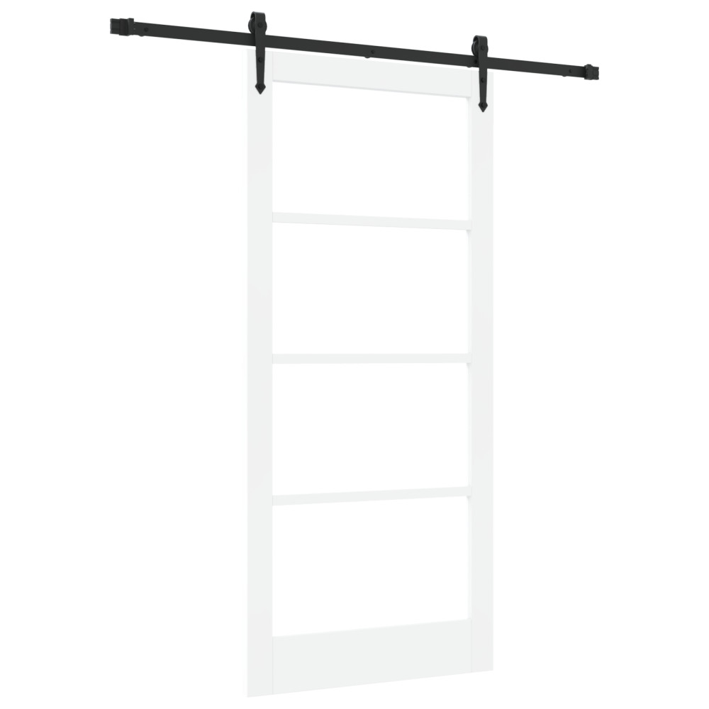 Produktbild för Skjutdörr Vit 93 x 202 cm Massivt tallträ och glas