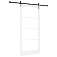 Produktbild för Skjutdörr Vit 93 x 202 cm Massivt tallträ och glas