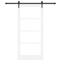 Produktbild för Skjutdörr Vit 93 x 202 cm Massivt tallträ och glas