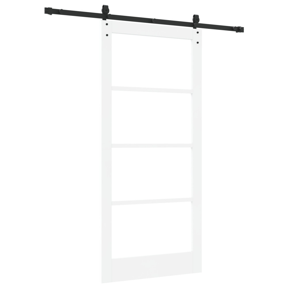 Produktbild för Skjutdörr Vit 93 x 202 cm Massivt tallträ och glas