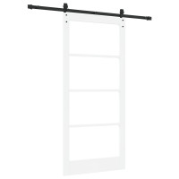 Produktbild för Skjutdörr Vit 93 x 202 cm Massivt tallträ och glas
