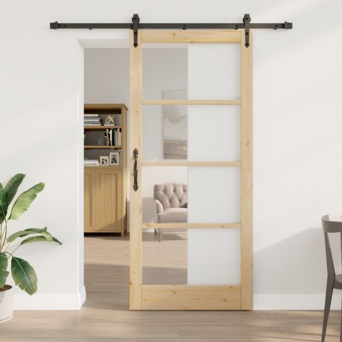 vidaXL Skjutdörr Naturfärg 93 x 211 cm Massivt tallträ och glas
