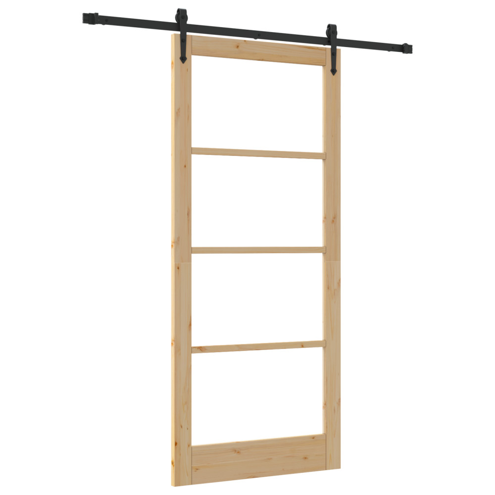 Produktbild för Skjutdörr Naturfärg 93 x 211 cm Massivt tallträ och glas