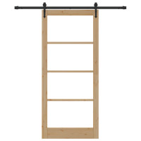 Produktbild för Skjutdörr Naturfärg 93 x 211 cm Massivt tallträ och glas