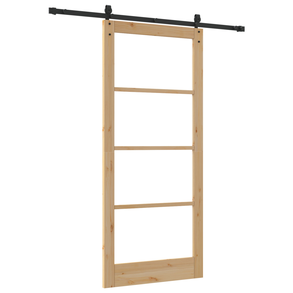 Produktbild för Skjutdörr Naturfärg 93 x 211 cm Massivt tallträ och glas