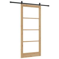 Produktbild för Skjutdörr Naturfärg 93 x 211 cm Massivt tallträ och glas