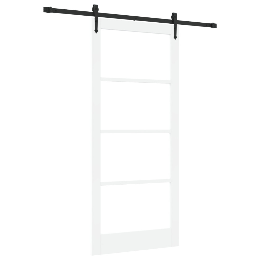 Produktbild för Skjutdörr Vit 93 x 211 cm Massivt tallträ och glas