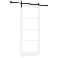 Produktbild för Skjutdörr Vit 93 x 211 cm Massivt tallträ och glas