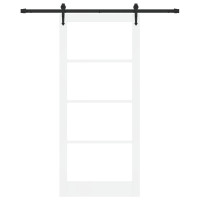 Produktbild för Skjutdörr Vit 93 x 211 cm Massivt tallträ och glas