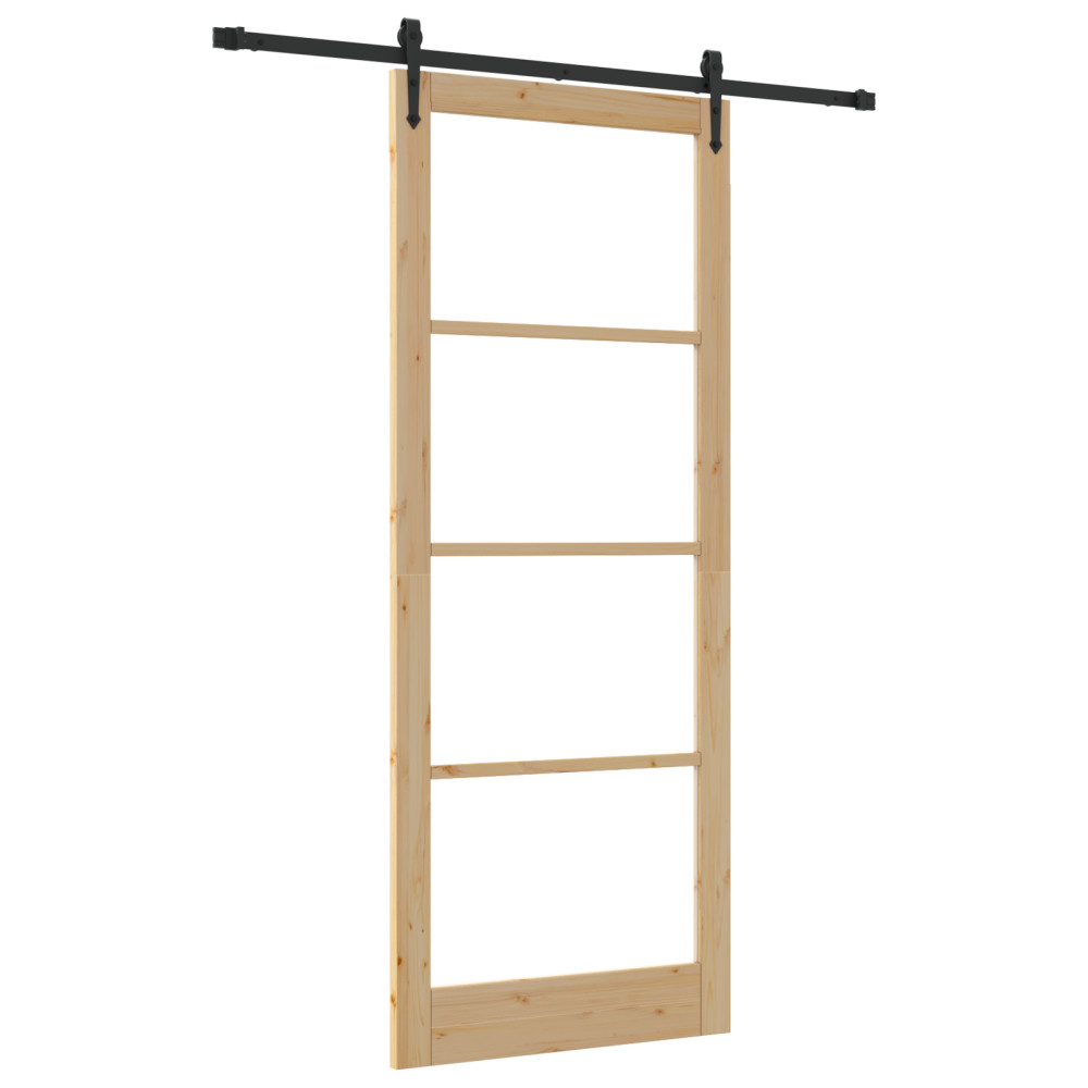 Produktbild för Skjutdörr Naturfärg 93 x 232 cm Massivt tallträ och glas