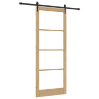 Produktbild för Skjutdörr Naturfärg 93 x 232 cm Massivt tallträ och glas