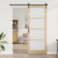 Produktbild för Skjutdörr Naturfärg 93 x 232 cm Massivt tallträ och glas