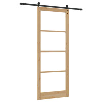 Produktbild för Skjutdörr Naturfärg 93 x 232 cm Massivt tallträ och glas