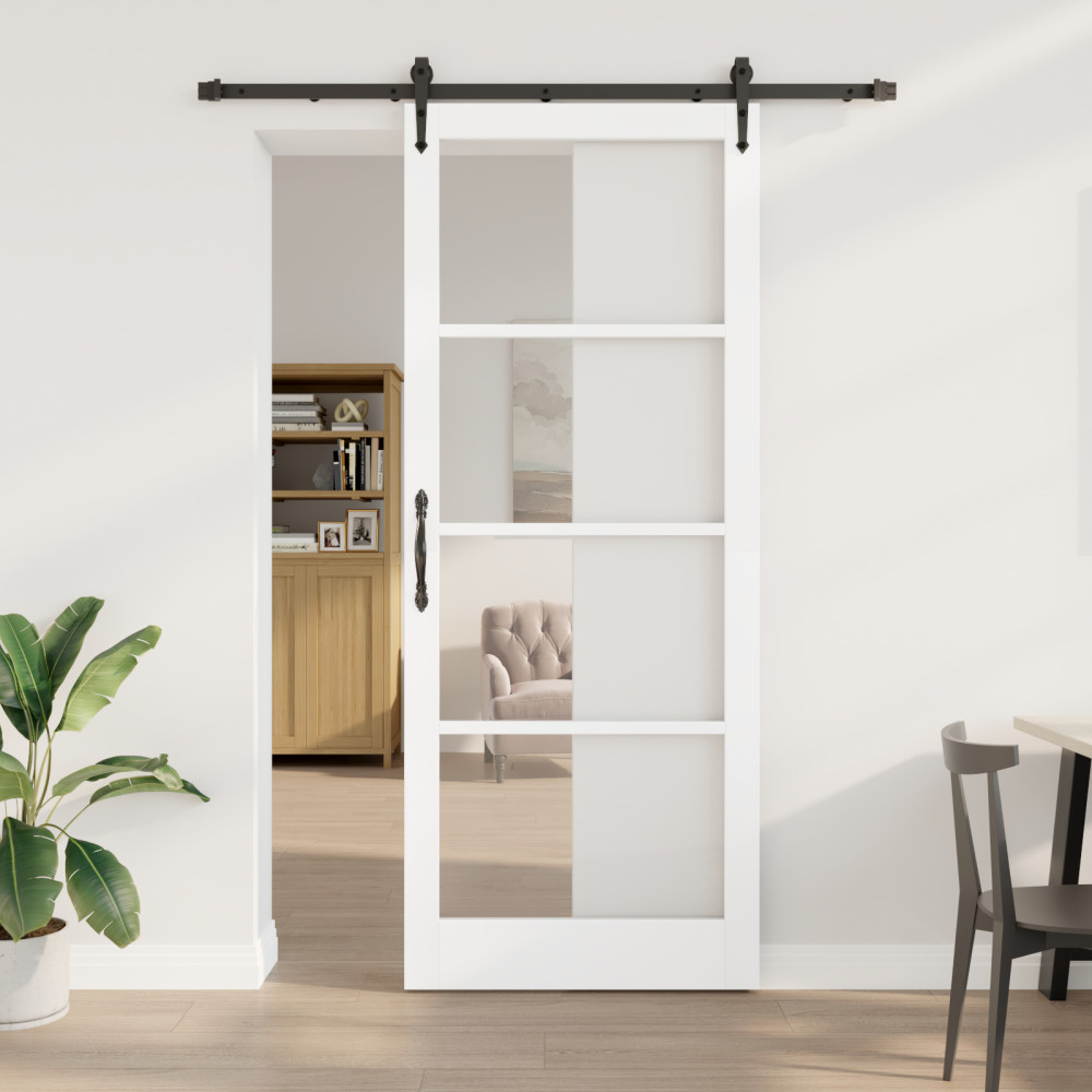 Produktbild för Skjutdörr Vit 93 x 232 cm Massivt tallträ och glas