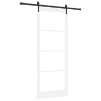 Produktbild för Skjutdörr Vit 93 x 232 cm Massivt tallträ och glas