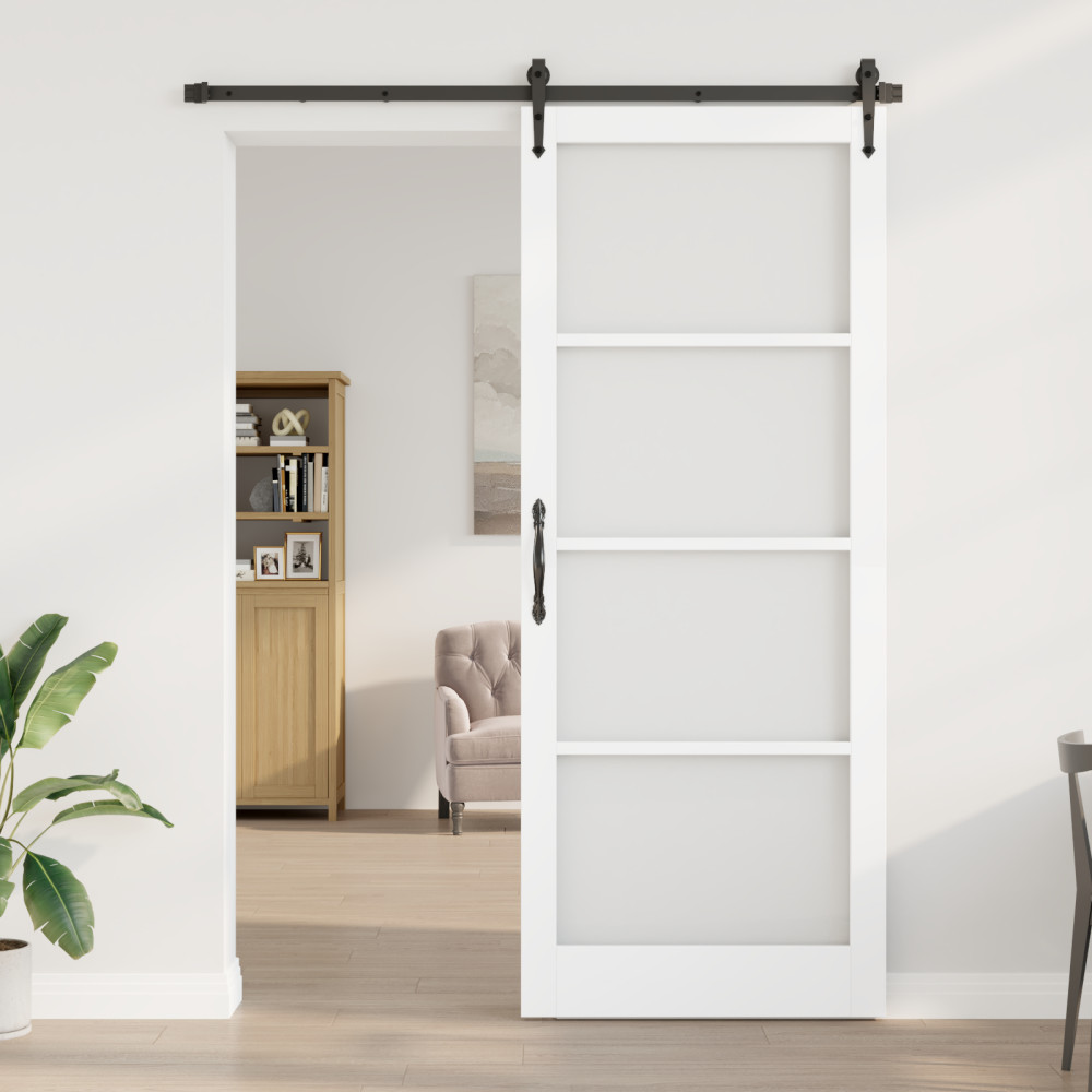 Produktbild för Skjutdörr Vit 93 x 232 cm Massivt tallträ och glas