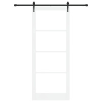 Produktbild för Skjutdörr Vit 93 x 232 cm Massivt tallträ och glas