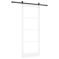 Produktbild för Skjutdörr Vit 93 x 232 cm Massivt tallträ och glas