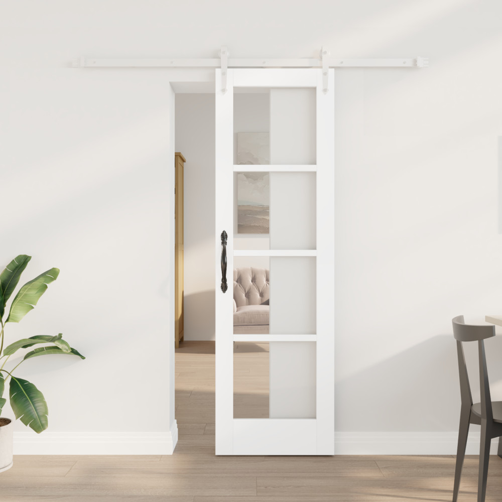 Produktbild för Skjutdörr Vit 61 x 198,5 cm Massivt tallträ och glas
