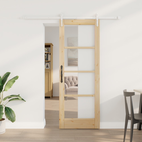 vidaXL Skjutdörr Naturfärg 73,5 x 198,5 cm Massivt tallträ och glas