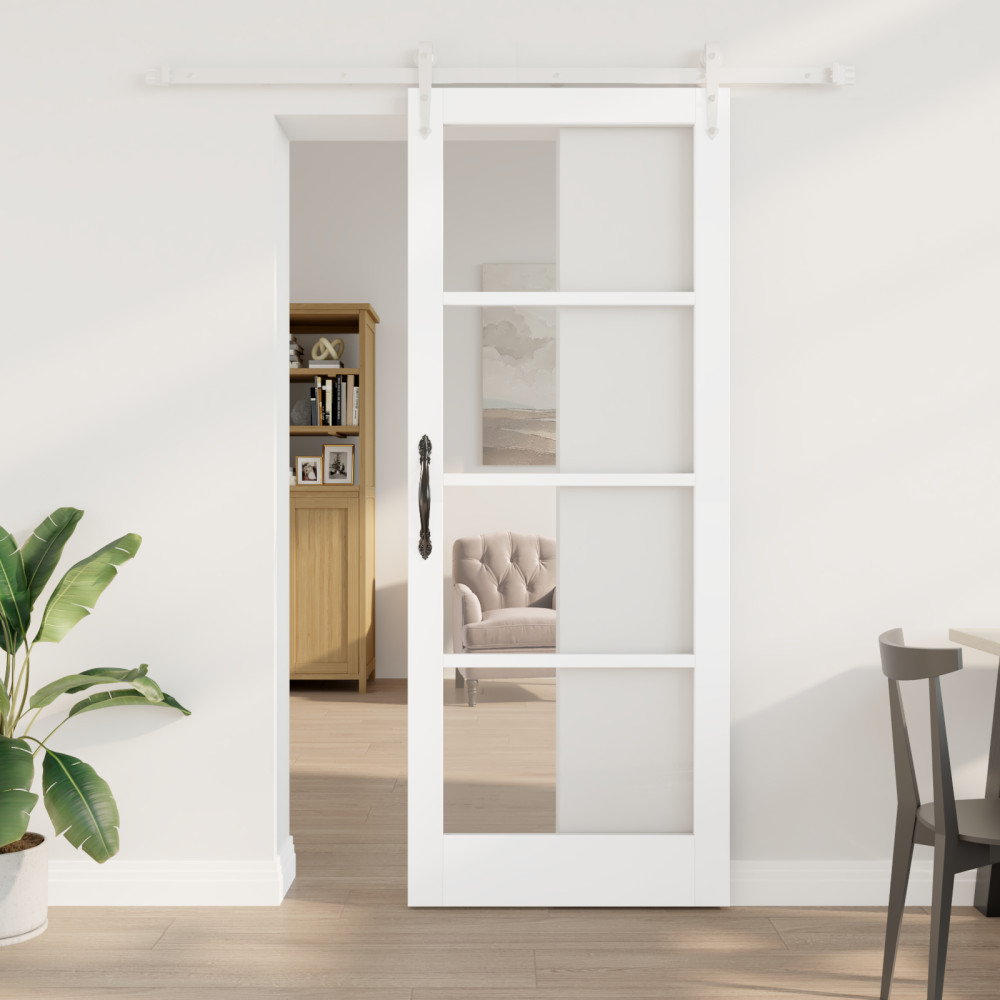 Produktbild för Skjutdörr Vit 83 x 211 cm Massivt tallträ och glas