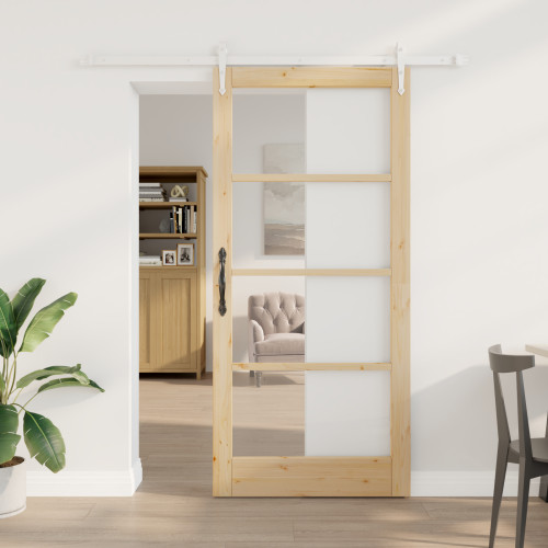 vidaXL Skjutdörr Naturfärg 93 x 202 cm Massivt tallträ och glas