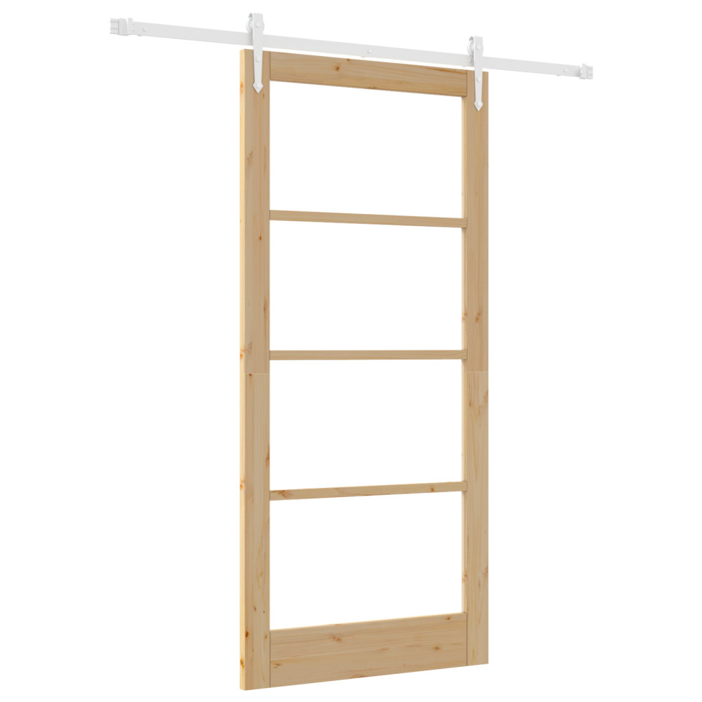 Produktbild för Skjutdörr Naturfärg 93 x 202 cm Massivt tallträ och glas