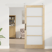 Produktbild för Skjutdörr Naturfärg 93 x 202 cm Massivt tallträ och glas