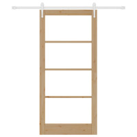 Produktbild för Skjutdörr Naturfärg 93 x 202 cm Massivt tallträ och glas