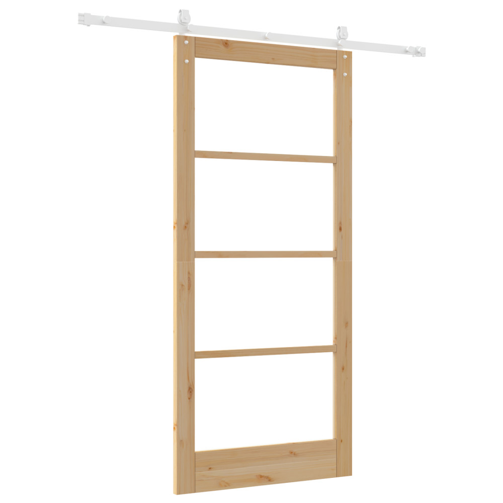 Produktbild för Skjutdörr Naturfärg 93 x 202 cm Massivt tallträ och glas
