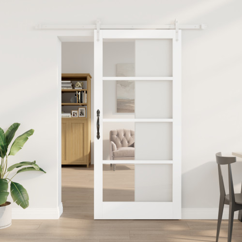 vidaXL Skjutdörr Vit 93 x 202 cm Massivt tallträ och glas
