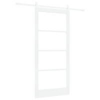 Produktbild för Skjutdörr Vit 93 x 202 cm Massivt tallträ och glas