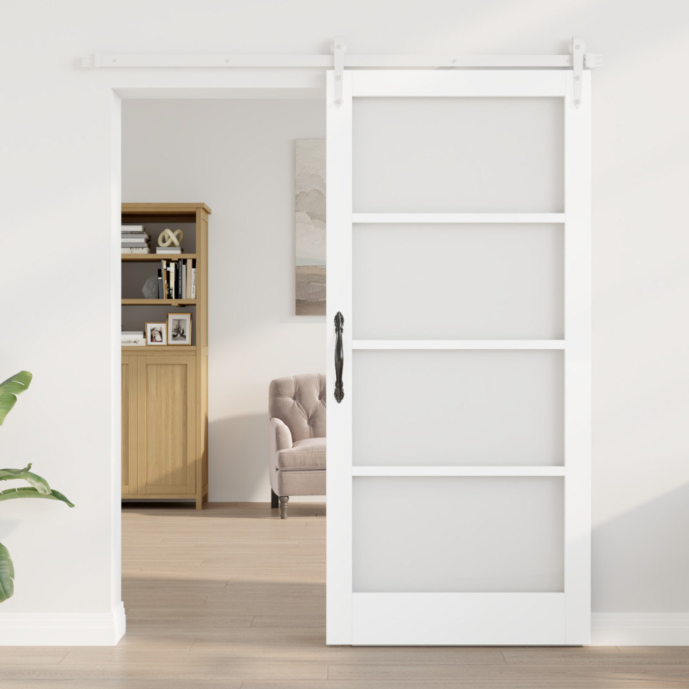 Produktbild för Skjutdörr Vit 93 x 202 cm Massivt tallträ och glas