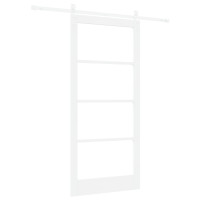 Produktbild för Skjutdörr Vit 93 x 202 cm Massivt tallträ och glas
