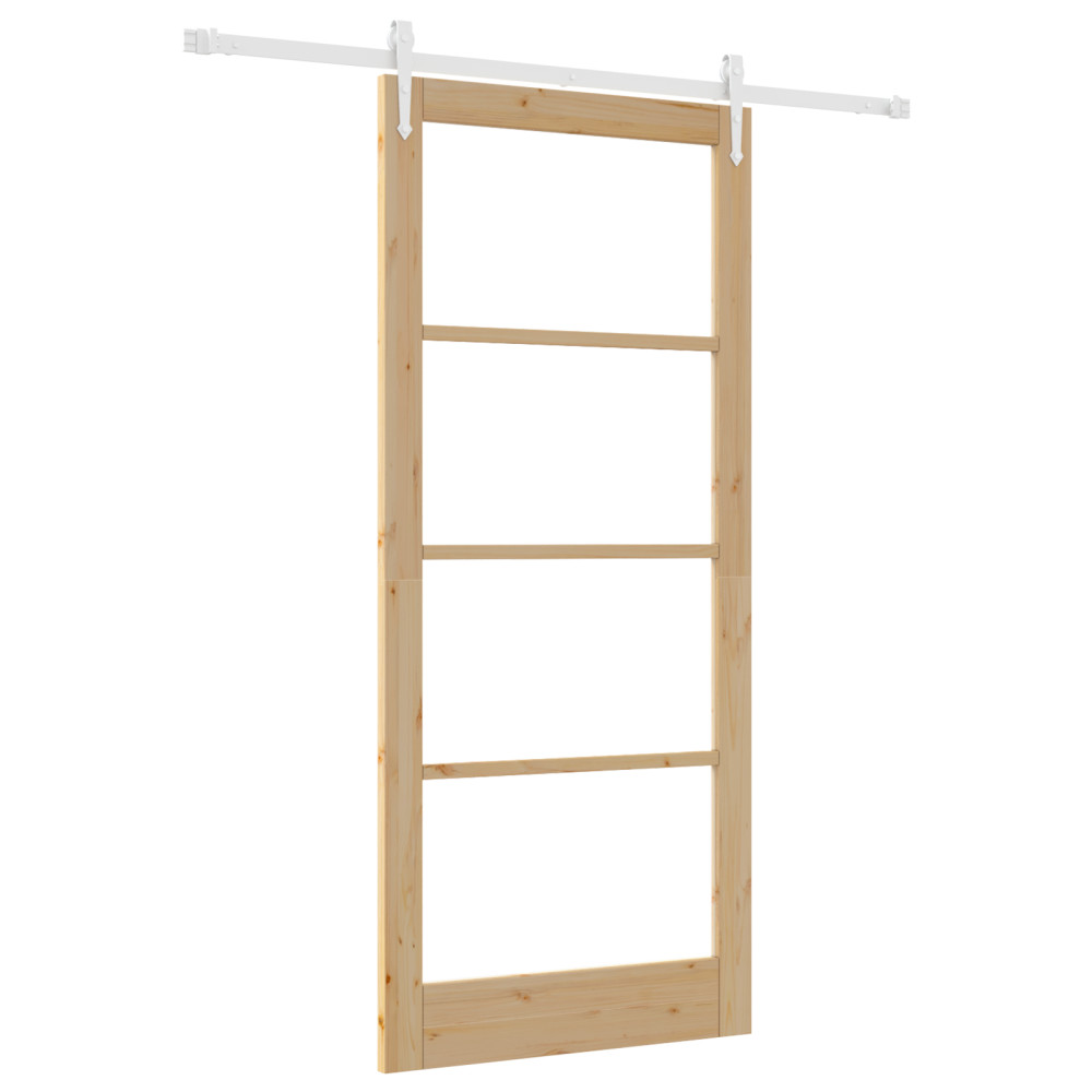 Produktbild för Skjutdörr Naturfärg 93 x 211 cm Massivt tallträ och glas