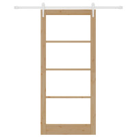 Produktbild för Skjutdörr Naturfärg 93 x 211 cm Massivt tallträ och glas