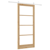 Produktbild för Skjutdörr Naturfärg 93 x 211 cm Massivt tallträ och glas
