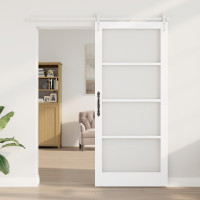 Produktbild för Skjutdörr Vit 93 x 211 cm Massivt tallträ och glas