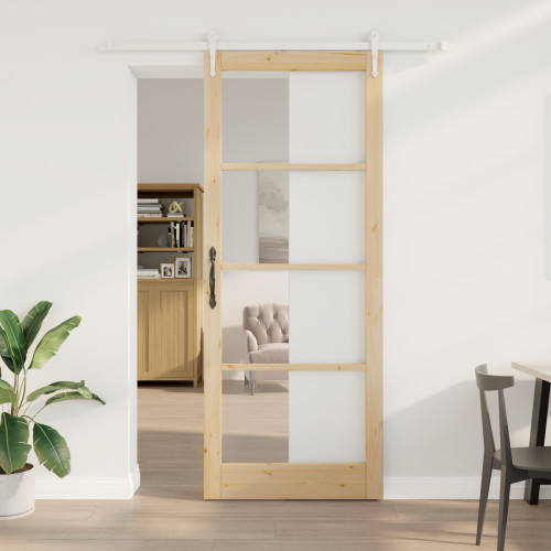 vidaXL Skjutdörr Naturfärg 93 x 232 cm Massivt tallträ och glas