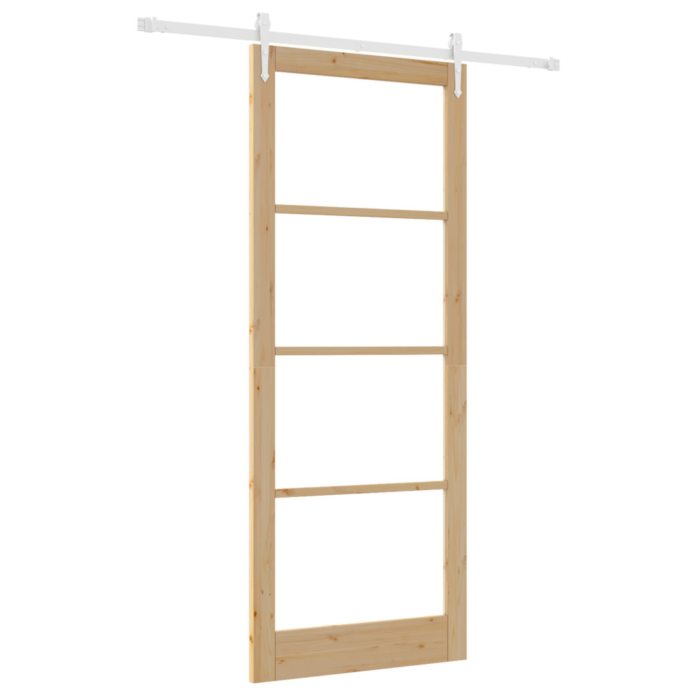 Produktbild för Skjutdörr Naturfärg 93 x 232 cm Massivt tallträ och glas