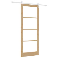 Produktbild för Skjutdörr Naturfärg 93 x 232 cm Massivt tallträ och glas