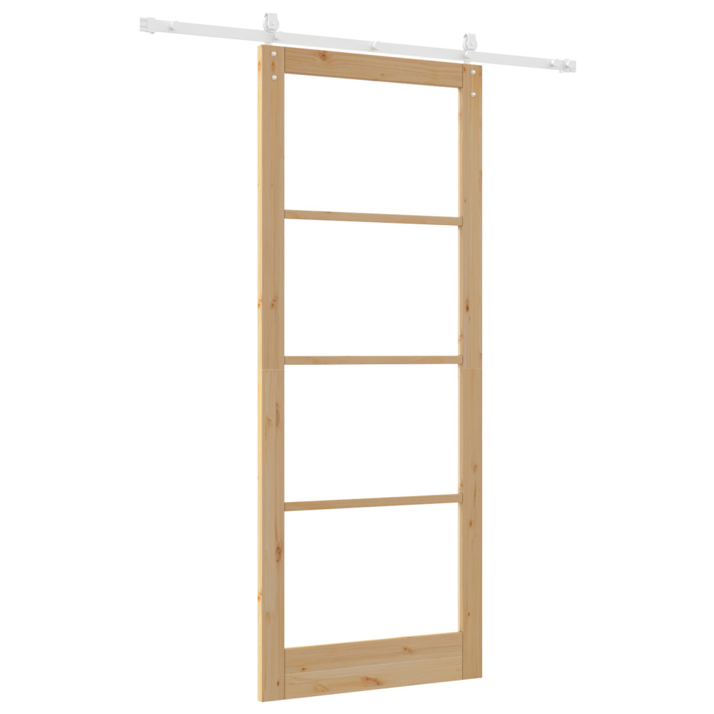 Produktbild för Skjutdörr Naturfärg 93 x 232 cm Massivt tallträ och glas