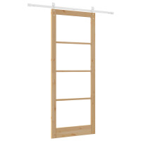 Produktbild för Skjutdörr Naturfärg 93 x 232 cm Massivt tallträ och glas